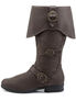 Front view of CARRIBEAN-299 brown pirate buckle boots with buckle details and mid-calf height