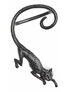 A black cat earwrap featuring a leaping cat design with a curled tail.