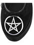Close-up of CLICK-02 Pentagram Platform Shoes in black with silver embroidered pentagram on toe