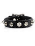Black leather wristband with silver cone spikes and snap closure