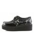 Left side view of CREEPER-113 Pinstripe PU Creepers in black with pinstripe detail and ribbed platform