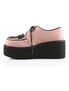 Left side view of CREEPER-216 Pink Vegan Shoes with black platform sole and lace-up front