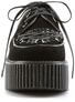 Front view of CREEPER-216 Veggie Suede Creepers in black with ribbed platform and lace-up detail
