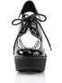 Front view of CREEPER-302 Black White Wedges with lace-up closure and checkered detail on toe