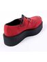 Rear side view of CREEPER-402S red suede creepers with black platform sole and black laces