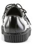 Rear view of CREEPER-602 black leather creepers with thick textured platform and lace-up design