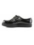 Left side view of CREEPER-602 black leather creepers with lace-up front and ribbed platform sole