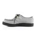 Left side view of CREEPER-602S grey creeper shoes with black platform sole and lace-up front