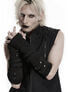 Person wearing black fingerless gloves with studded straps and sleeveless black top