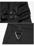 Black utility cargo shorts with buckle straps and triangular ring detail