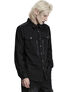 Men's black gothic button-up shirt with chest pockets and long sleeves, shown from the side