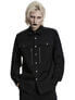 Men's black gothic button-up shirt with chest pockets and long sleeves on a model