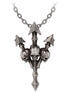 Gothic necklace featuring a deadly trident pendant with skull accents and a silver chain.