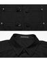 Black men’s short sleeve shirt with collar, button front, and chest details