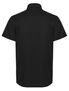 Black men's short sleeve shirt shown from the back with a collared neckline.