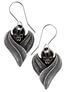 Gothic bat dropper earrings featuring a bat design nestled in leaf-like elements.