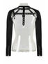 Back view of Fated long sleeve harness with black straps, grommet details, and zippered sleeves