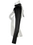 Side view of Fated long sleeve harness in black with high neck collar and zip details on mannequin