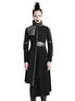 Front view of Final Encounter Women's Post Apocalypse Coat in black with silver accents, high collar, and long length