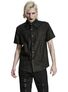 Men's black short sleeve button-up shirt with chest pockets and slim fit.