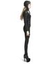 Side view of Kavita Faded Pants in black with subtle faded pattern, slim fit, and zip details