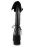 Front view of KERA-203 knee-high gothic platform boots in black with lace-up front and chunky sole