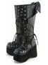 KERA-203 knee-high gothic platform boots in black with cone spikes, front lacing, and side zipper