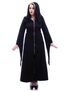 Lilith Gothic Hoody Coat in black with long flared sleeves, front zip, and pointed hood