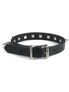 Black leather choker with silver buckle and punched holes, shown flat on white background