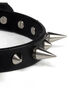 Black leather choker with silver cone spikes and metal studs on a white background