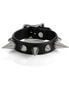 Black leather wristband with silver spikes and round metal studs