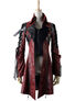 Men's Judgement Jacket front view on mannequin with dark red and black panel design