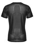 Black mesh short sleeve shirt with crew neck and sheer back view