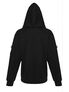 Black pullover hoodie shown from the back with hood and long sleeves