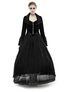 Front view of Paris Long Coat in black velvet with large collar, silver buttons, and flared lace cuffs