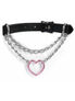 Pink Heart and Chain Pull Leather Choker