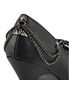 Close-up of PIXIE-16 Bat Glitter Heels black wedge heel with silver bat charm and chain detail