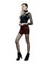 Side view of Punk Rock Tartan Skirt in red plaid, short length, worn with fishnets and platform boots