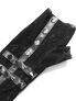 Black mesh gloves with black leather straps and silver buckles