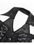 Black gothic chain top with a deep V-neck, pointed collar, and silver chain details