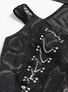 Black lace Ravenfall chain top with silver chain detail and sheer mesh neckline