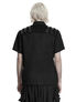 Black short sleeve shirt shown from the back on a model with light hair.