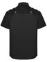 Black men's industrial shirt shown from the back with short sleeves and shoulder ring details