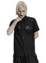 Black short sleeve industrial shirt with snap buttons and chest flap pockets on a model
