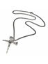 Silver resurrection pendant necklace on a black chain, featuring a detailed cross design.