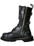 Left side view of RIOT-12 black leather boots with front lacing, straps, and side zipper