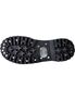 RIOT-20 Black Leather Boots rugged sole with deep tread, metal studs, and central metal plate