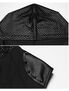 Black sleeveless hooded shirt with mesh hood and snap button shoulder detail