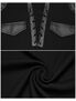 Black sleeveless hooded shirt with lace-up front and faux leather chest pockets