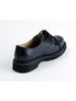 Rear side view of ROCKY-03 black steel-toe leather shoe with lace-up front and chunky tread sole